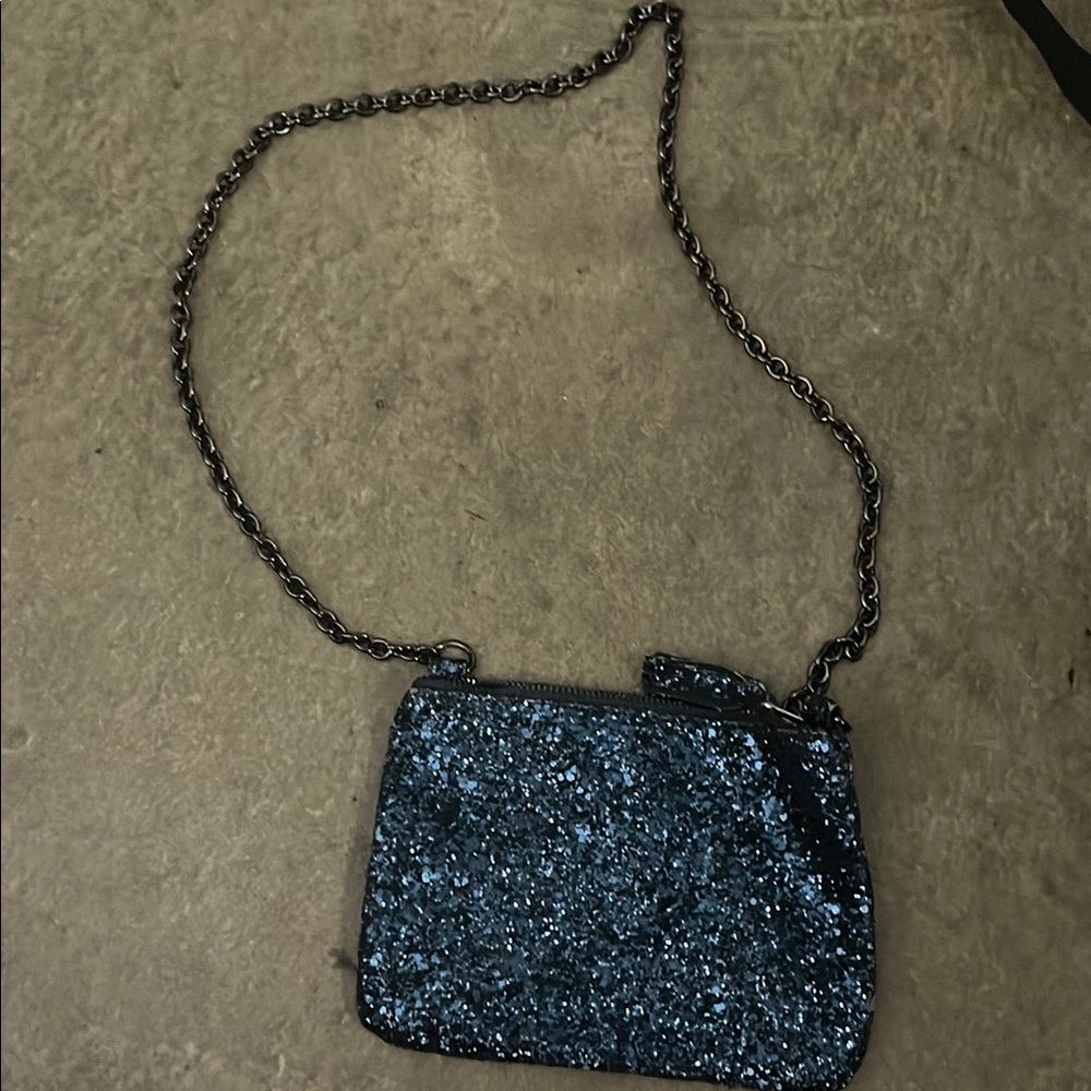 Glittery Blue Chain Shoulder Bag